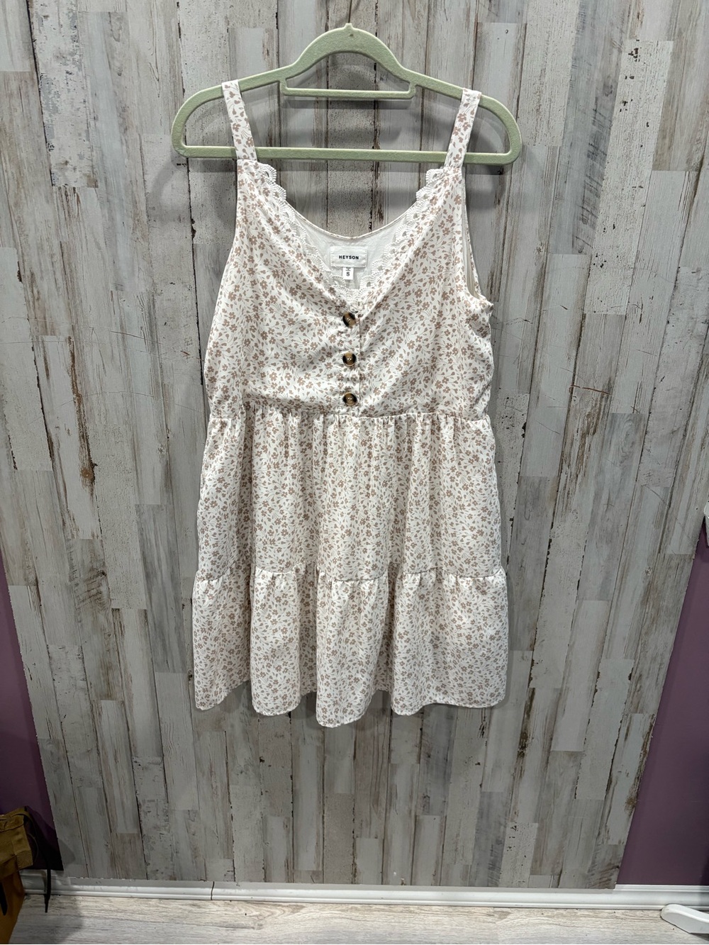 Heyson Floral Babydoll Dress Small Cream Ditsy Floral Lace Trim Cottagecore - Picture 2 of 8